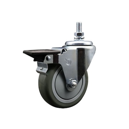 Service Caster 4 Inch Gray Polyurethane 12 Inch Threaded Stem Caster with Brake SCC-TS20S414-PPUB-PLB-121315